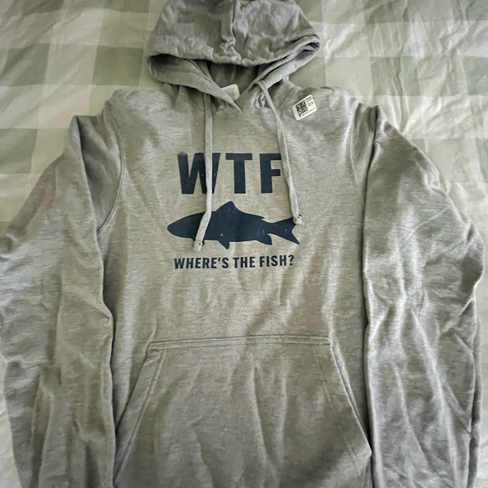 Port and Company Gray Hoodie - WTF (fishing) Design NWT